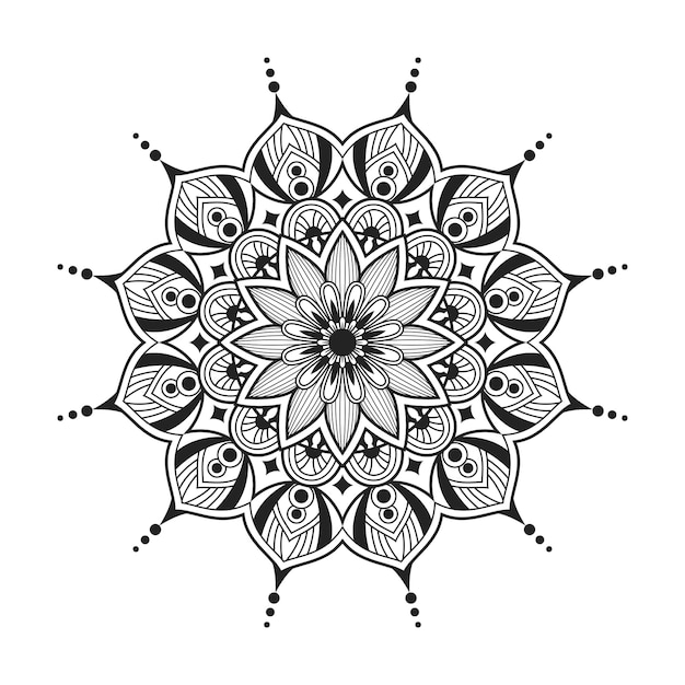 Mandala hand getekend in zwart-witte kleur