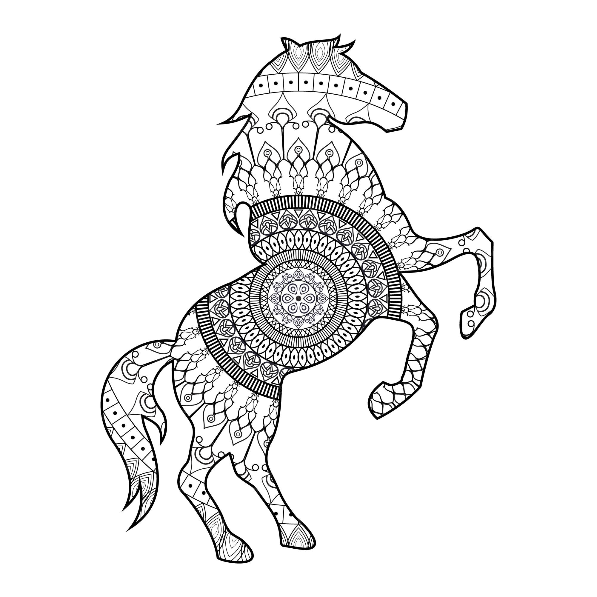 Premium Vector | Mandala horse coloring page for kids