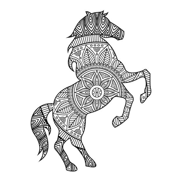 Vector mandala horse coloring page for kids