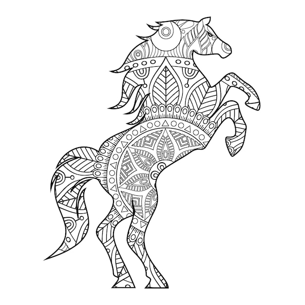 Vector mandala horse coloring page for kids