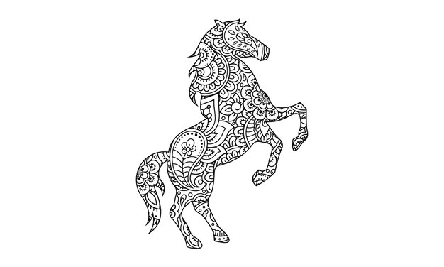 Vector mandala horse coloring page for kids