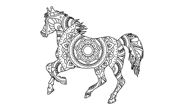 Vector mandala horse coloring page for kids