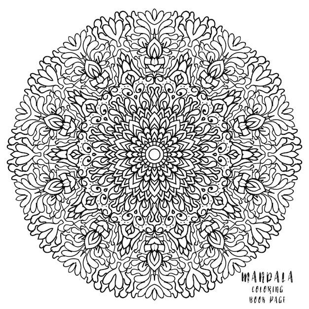 Medaglione floreale indiano mandala per la pagina del libro da colorare.