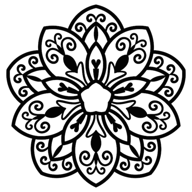 Мандала, изолированные на белом фоне. Декоративный черный круглый цветок каракули, изолированные на белом фоне