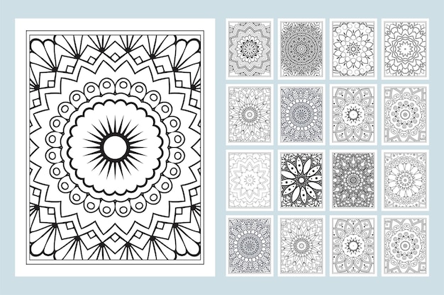 Mandala KDP-interieur. Mandala kleurplaten bundel. Mandala lijn kunst vector. Bloem patroon vector. Zwart-wit bloemenpatroon kleurplaat. Mandala KDP interieur SVG gesneden bestand