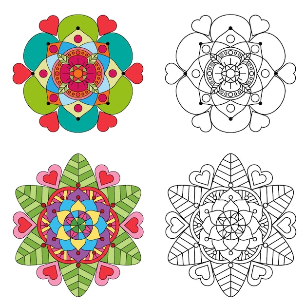 Mandala kleurende bloemen en bloemmandala om ornament 2 kleurrijke stijl.