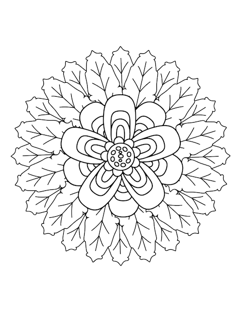 Mandala-kleurontwerp voor beginners, Mehndi-bloemenpatroon voor Henna-tekening en tatoeage.