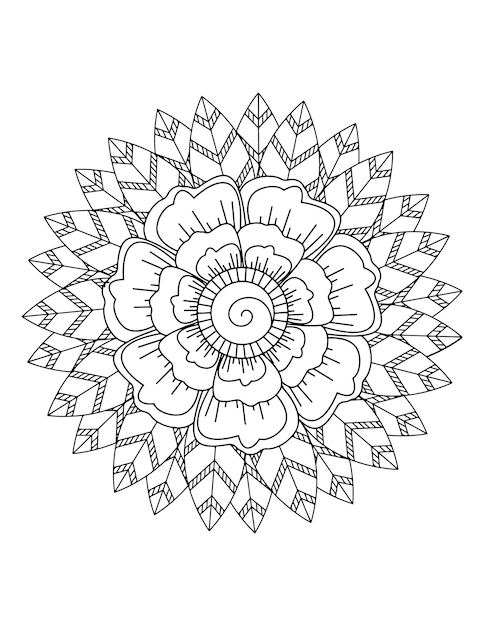 Mandala-kleurontwerp voor beginners, Mehndi-bloemenpatroon voor Henna-tekening en tatoeage.