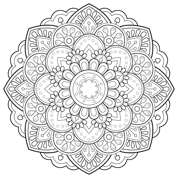 Mandala kleurplaat voor volwassenen, decoratief rond ornament, geschetste mandala