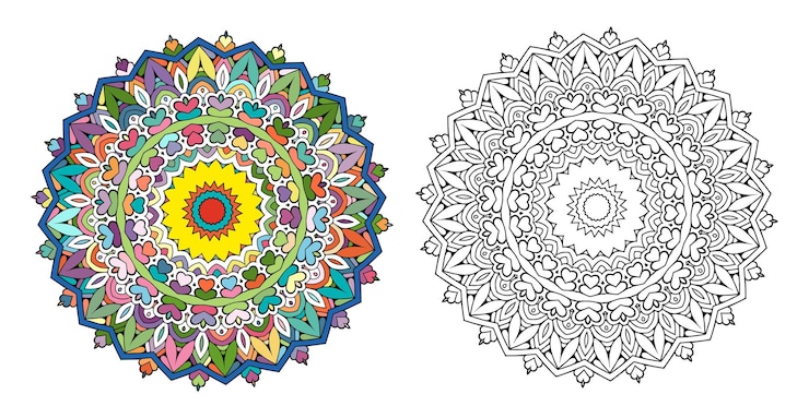 Vector mandala kleurplaat voor volwassenen met abstracte kleurrijke decoratieve mandala