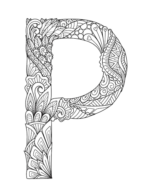 Premium Vector | Mandala Letter P Monogram, Adult Coloring Book, Engraving  Design.