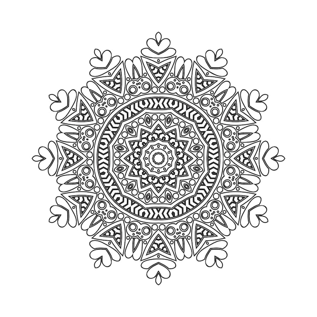 Mandala line art illustration. Black and white coloring book pattern. Mandala pattern vector. Decoration mandala vector. Flower pattern vector. Mandala coloring book.
