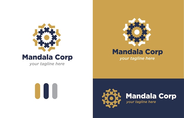 벡터 보석 또는 회사 클래식 스타일을 위한 mandala 로고 벡터 개념 금색 및 네이비 블루