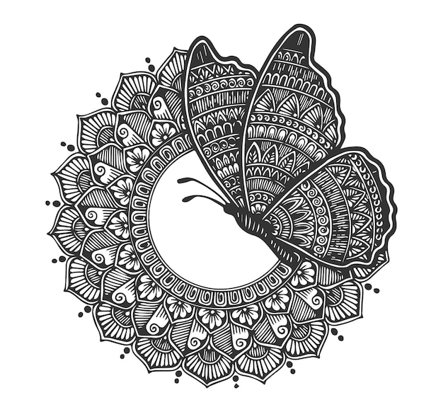 Vector mandala lotus with butterfly