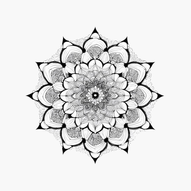 Mandala met een bloem op een witte achtergrond.