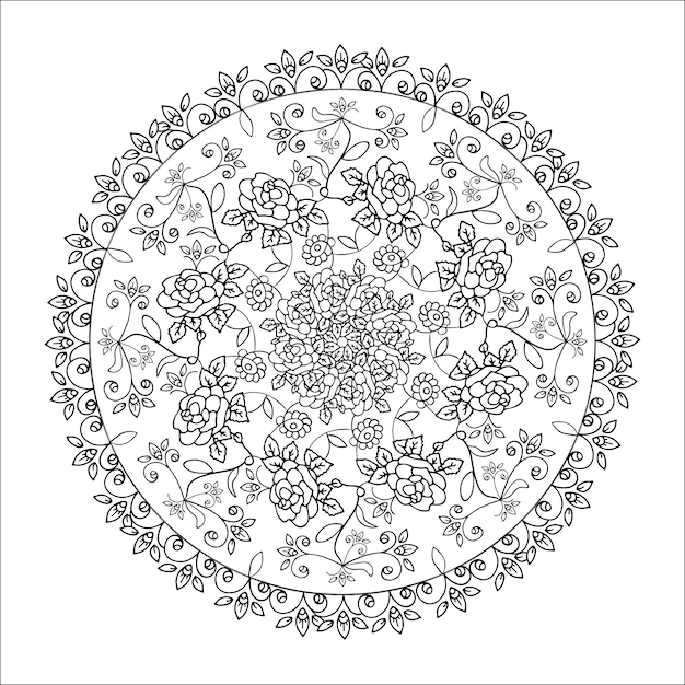Mandala met rozen Ruimtepatroon vectorillustratie