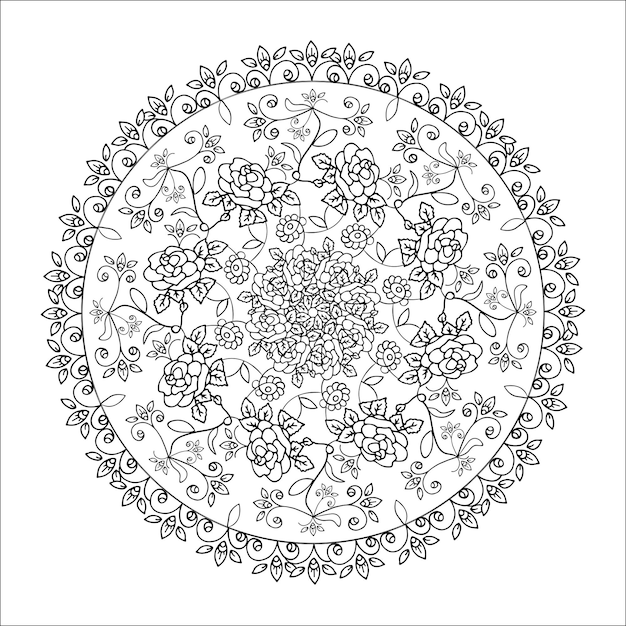 Mandala met rozen ruimtepatroon vectorillustratie