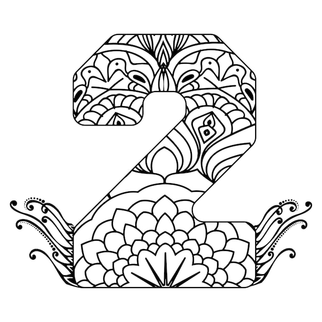 Mandala number coloring floral style premium vector