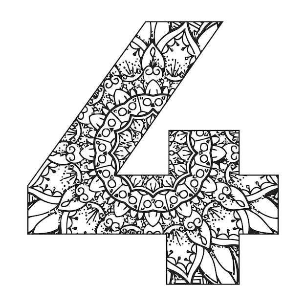 Vector mandala number coloring page for kids