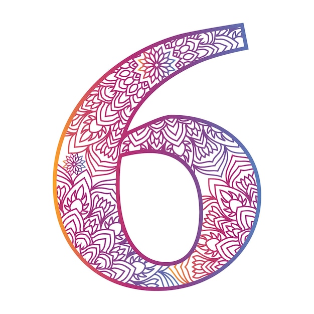 Mandala number letter with colorful ornamental design gradient color number