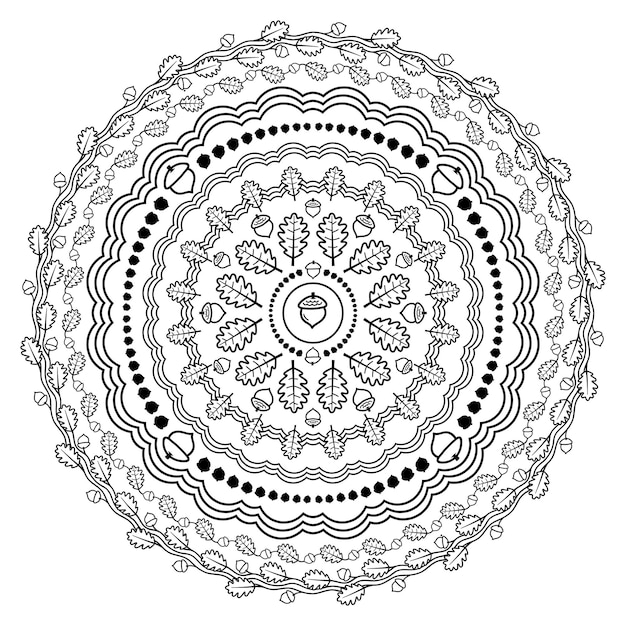 Premium Vector | Mandala oak leaves and acorns