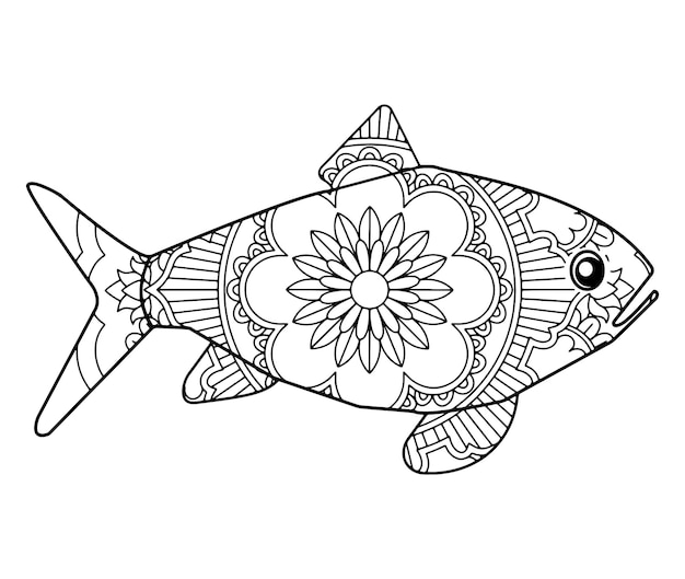 Mandala ocean animals coloring pages for kids and adult premium vector