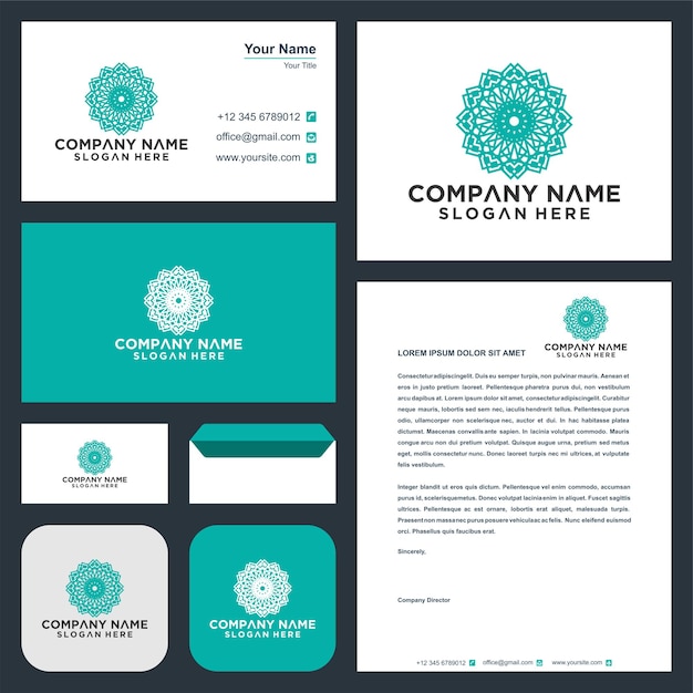 Mandala ornament flower vector logo design and business card