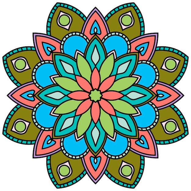 Mandala. fiore rotondo ornamentale di doodle isolato su priorità bassa bianca. elemento cerchio geometrico