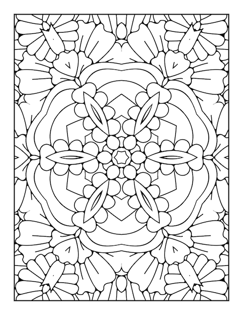 Mandala pattern coloring page for adults and hand drawn outline mandala coloring book for kids