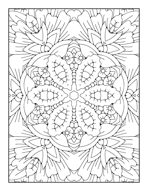 Pagina da colorare con motivo mandala per adulti e libro da colorare mandala con contorno disegnato a mano per bambini