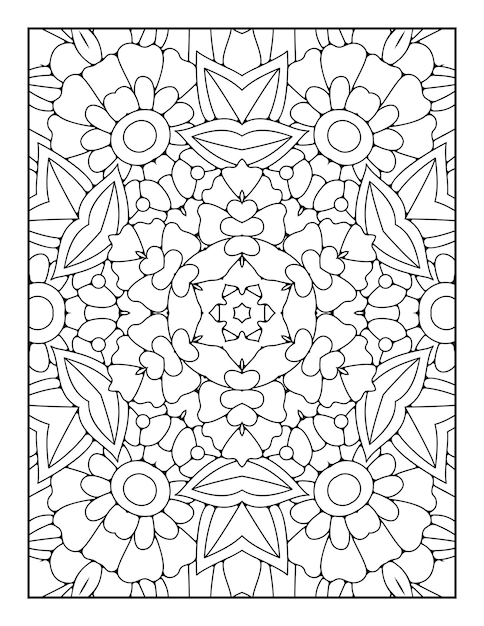 Mandala pattern coloring page for adults and hand drawn outline mandala coloring book for kids