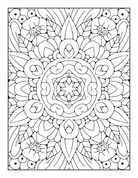 Mandala pattern coloring page for adults and hand drawn outline mandala coloring book for kids