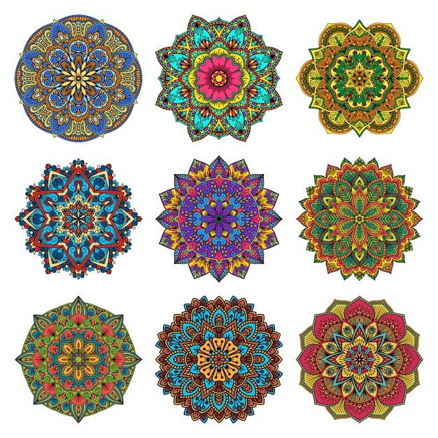 Mandala pattern flower set.