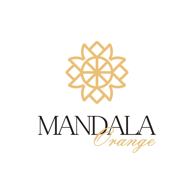 Mandala Pattern Mono Line with Orange Fruit Creative logo design