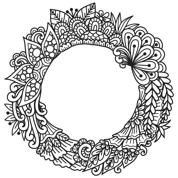 Mandala round frame for printing, engraving or coloring page. Vector illustration