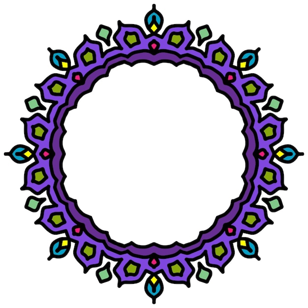 Mandala round frame with flowers and leaf