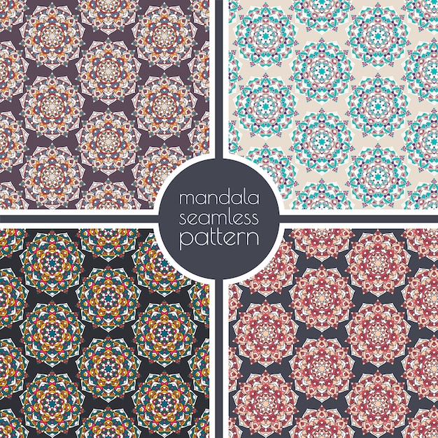 Mandala seamless pattern in 4 different color palettes. abstract vector background.