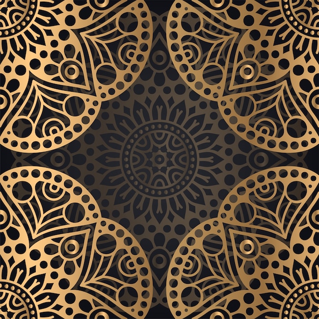 黒と金色のマンダラのシームレスなパターン背景デザイン