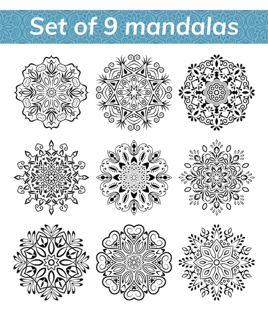 Mandala set Indian antistress medallion Abstract islamic flower arabic henna design yoga symbol