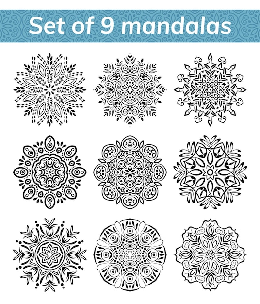 Mandala set indian antistress medallion abstract islamic flower arabic henna design yoga symbol