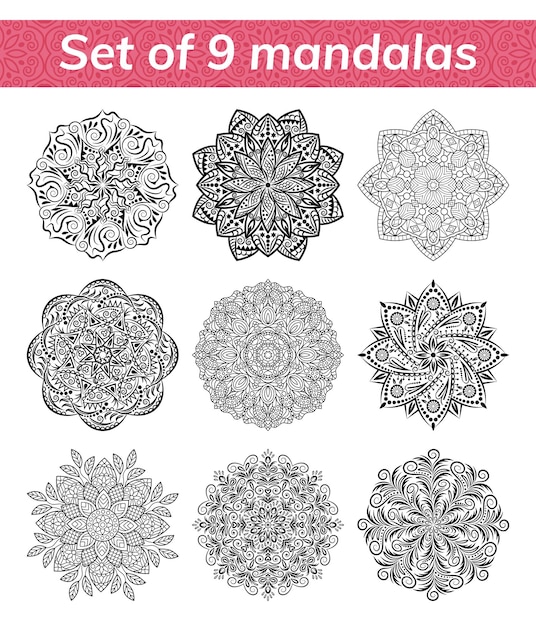 Mandala set indiase anti-stressprogramma medaillon abstracte islamitische bloem arabisch henna ontwerp yoga symbool