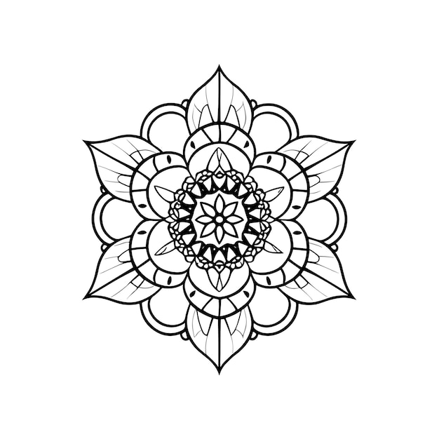 A mandala that is black and white with a flower in the middle.