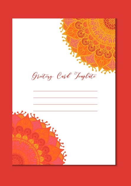 Mandala vintage template card in arabic and indian, islam and ottoman, turkish, asian style for brochure, flyer, greeting, invitation card, cover. Format A4. Floral holiday ornamental design. Vector