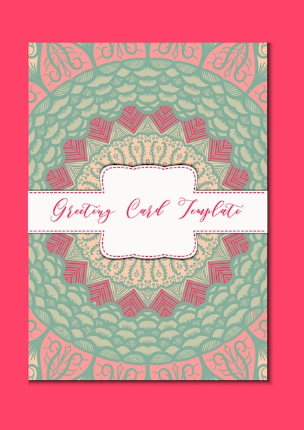 Mandala vintage template card in arabic and indian islam and ottoman turkish asian style for brochure flyer greeting invitation card cover Format A4 Floral holiday ornamental design Vector