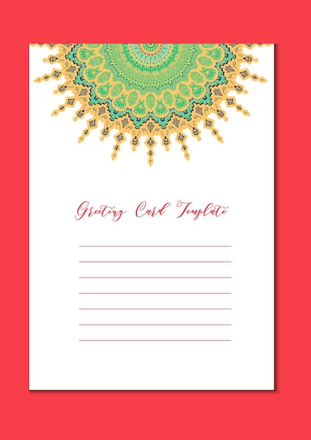 Mandala vintage template card in arabic and indian islam and ottoman turkish asian style for brochure flyer greeting invitation card cover Format A4 Floral holiday ornamental design Vector