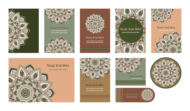 Mandala vintage template card, instellen vector.