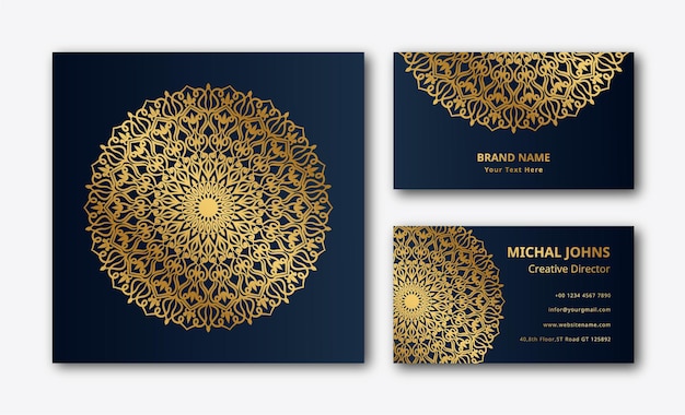 mandala visitekaartje achtergrond goud kleur ontwerp