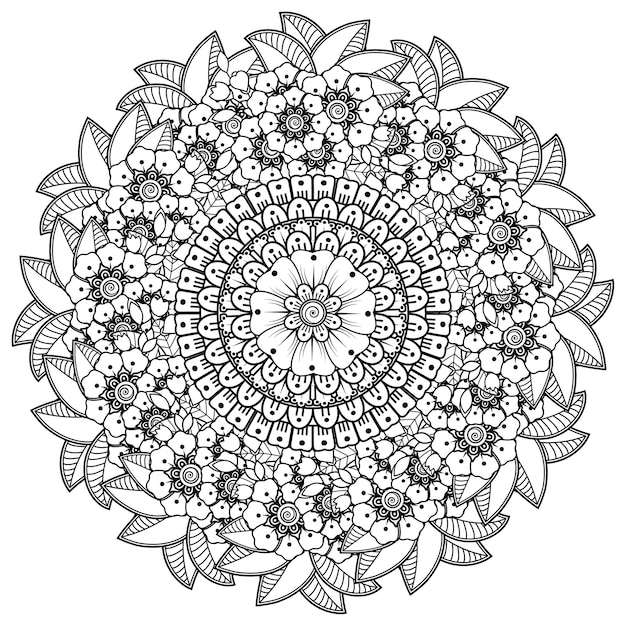 Mandala con fiore per henné, mehndi, ornamento decorativo in stile etnico orientale.