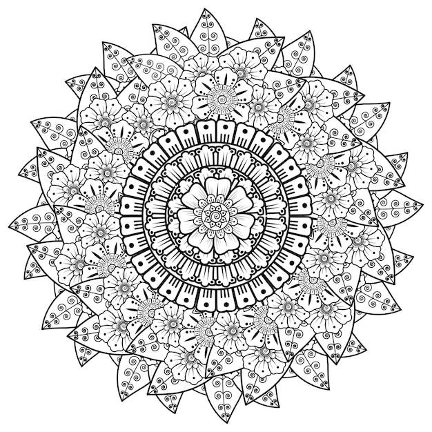 Mandala with mehndi flowers. Decorative ornament in ethnic style. Coloring page.