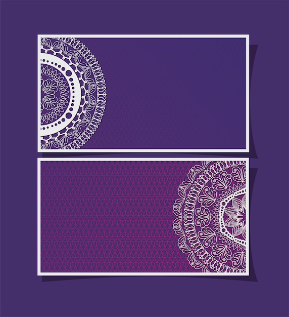 Рамки карт мандалы на фиолетовом фоне дизайн богемского орнамента